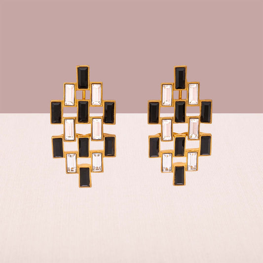 Napier-Ohrclips-Hänger-Schwarzweiße-Baguette-Strasssteine