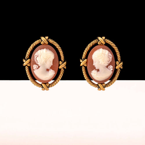 NAPIER Vintage Ohrringe Gemmen vergoldet Antik Revival