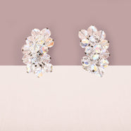 VINTAGE Clip-On Earrings 1950s Aurora Borealis Crystal Cluster Design