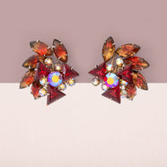 VINTAGE Strass Ohrclips rote Kristalle Aurora Borealis großer Schmuck