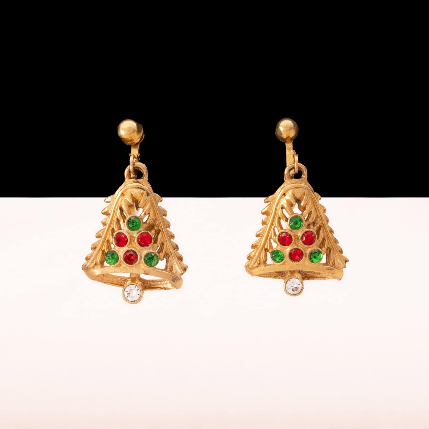 Ohrclips-Weihnachtsglocken-veergoldet-Strass-rot-grün-weiß