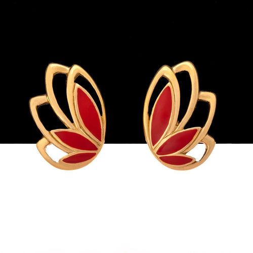 TRIFARI gold-plated ear clips decorated with red enamel