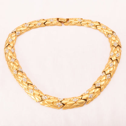 Oscar-de-la-Renta-Halskette-im-Collier-Style-matt-vergoldet-Kristall-besetzt