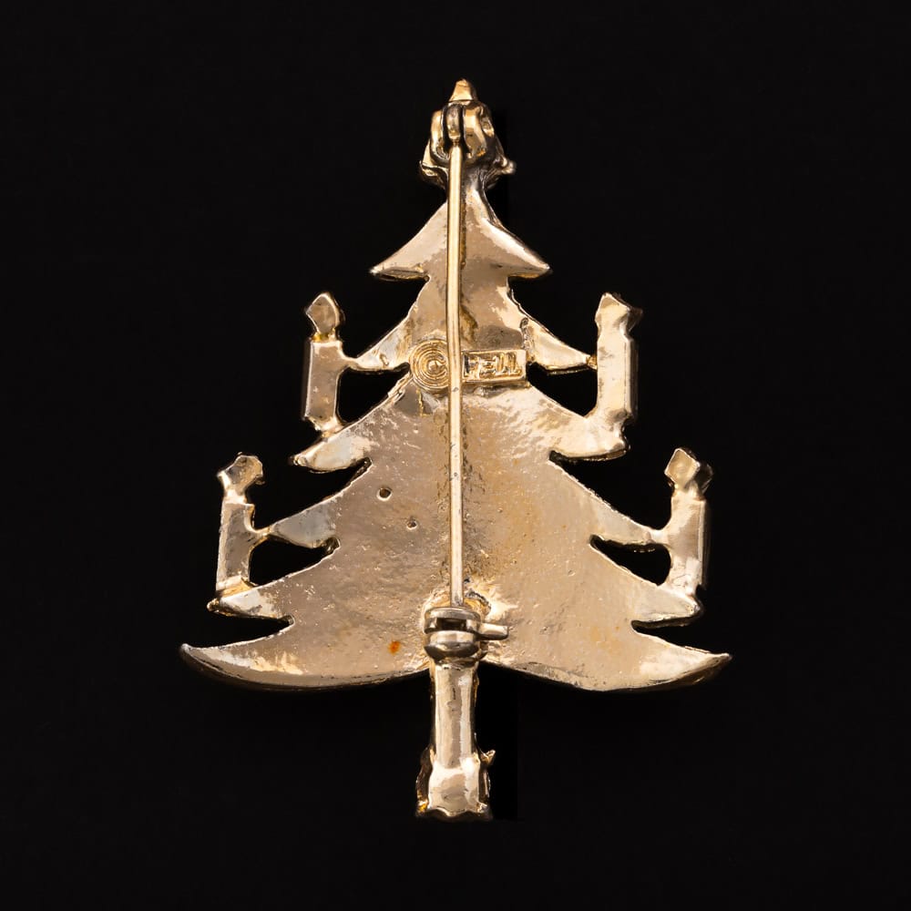 Pell-Weihnachtsbaum-Brosche-goldfarbene-Rückseite-signiert