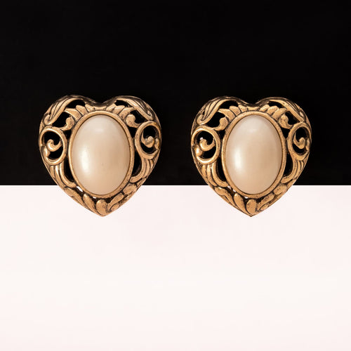 RICHELIEU Ohrclips in Herzform mit ovaler Perle