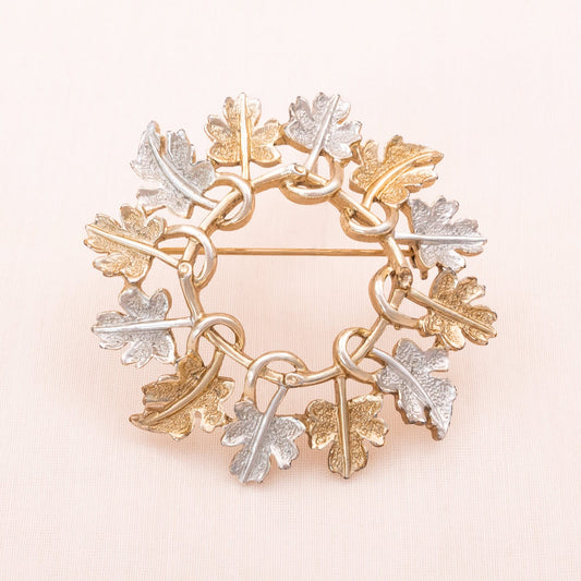 Sarah-Coventry-Brosche-Blätter-Kreis-Girlande-bicolor