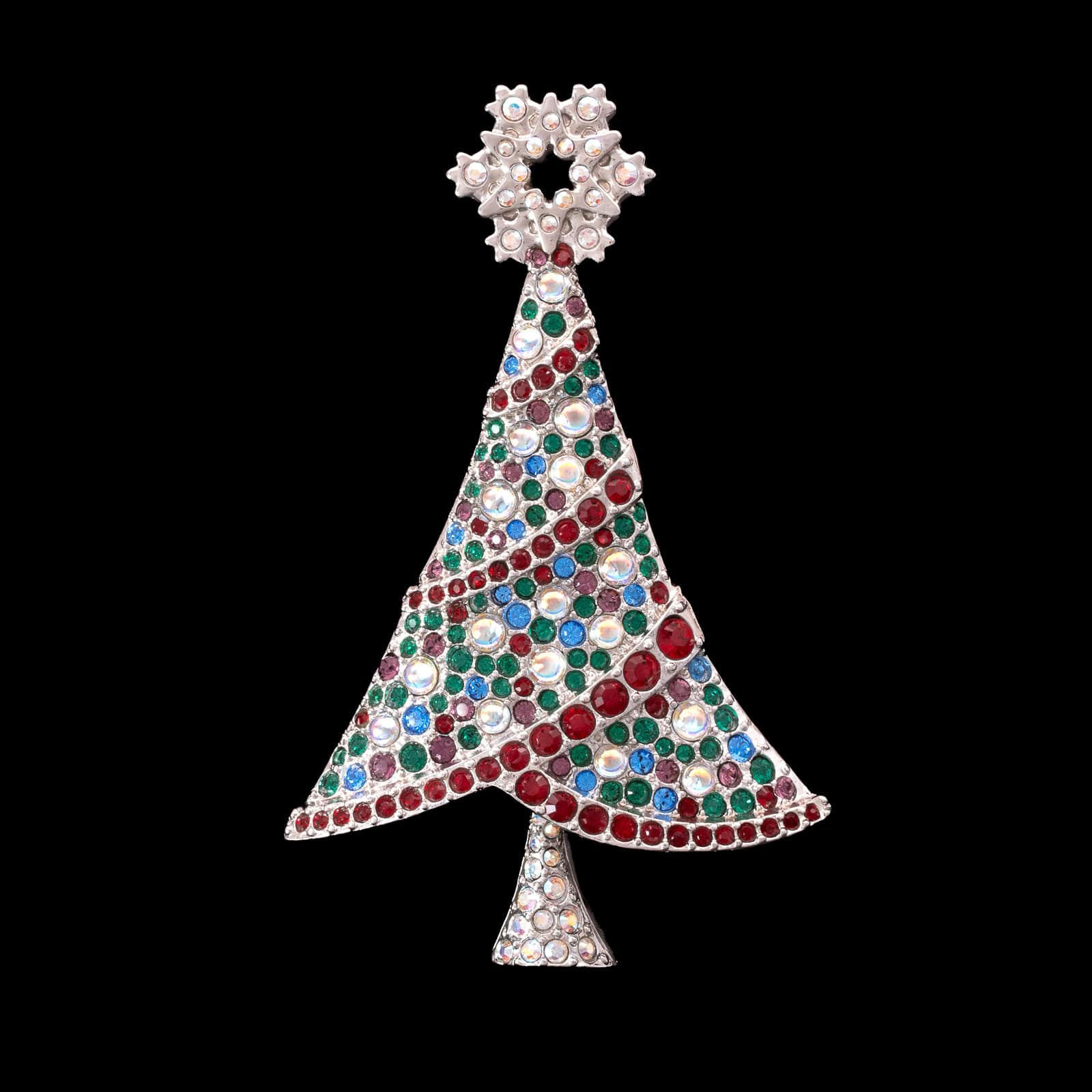 Swarovski-Weihnachtsbaum-Brosche-rhodiniert-bunte-Kristalle