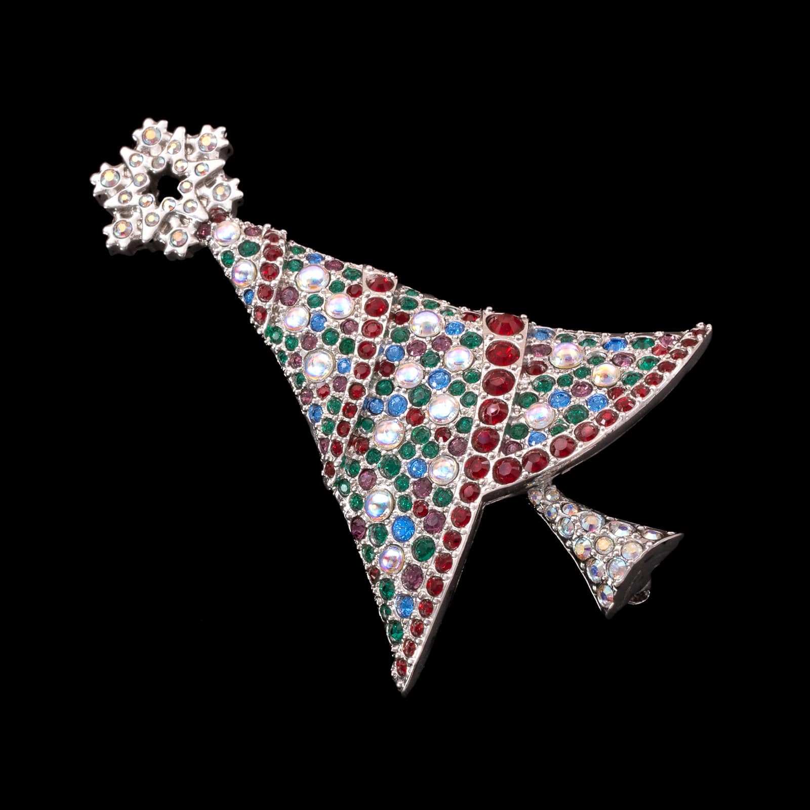 Swarovski-Weihnachtsbaum-Brosche-rhodiniert-bunte-Kristalle