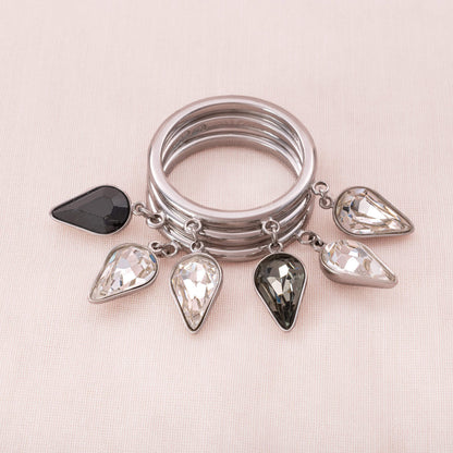 Swarovski-3-teiliger-Ring-rhodiniert-Kristall-Hänger-Grau-silberfarben
