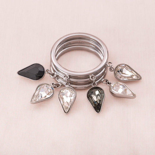 Swarovski-3-teiliger-Ring-rhodiniert-Kristall-Hänger-Grau-silberfarben