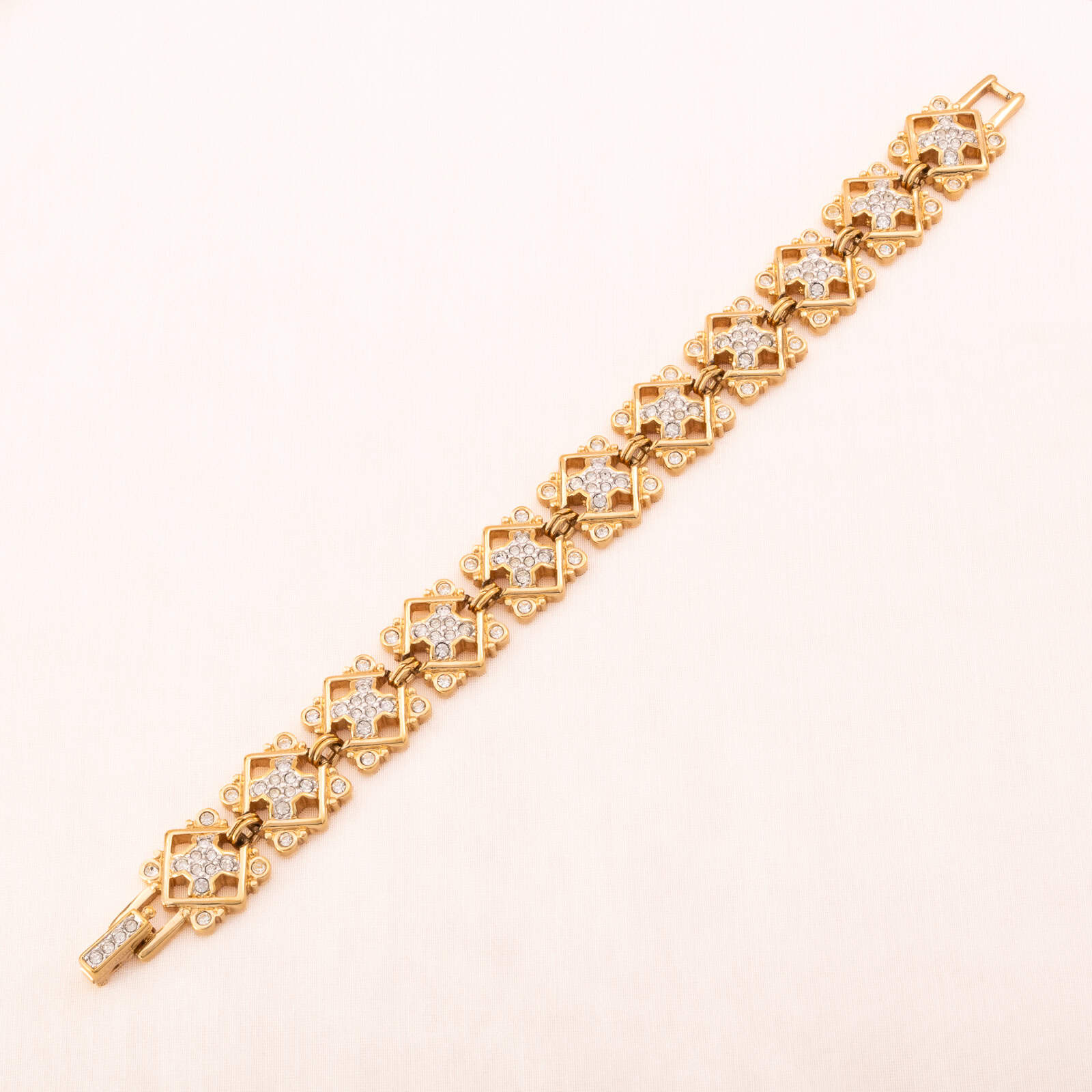 Swarovski-Armband-vergoldet-eckige-Glieder-Kristall-besetzt