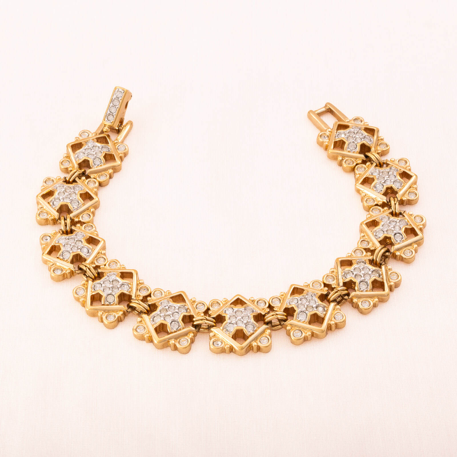 Swarovski-Armband-vergoldet-eckige-Glieder-Kristall-besetzt