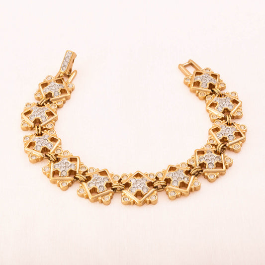 Swarovski-Armband-vergoldet-eckige-Glieder-Kristall-besetzt