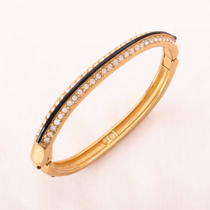 Swarovski-Armreif-vergoldet-mit-Kristallen-schwarzer-Emaille-versehen