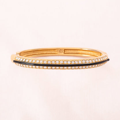 Swarovski-Armreif-vergoldet-mit-Kristallen-schwarzer-Emaille-versehen