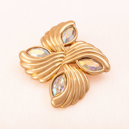 Swarovski-Brosche-vergoldet-Aurora-Borealis-Kristalle-Navetteschliff