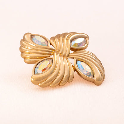 Swarovski-Brosche-vergoldet-Aurora-Borealis-Kristalle-Navetteschliff