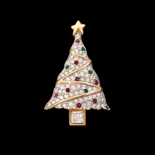 SWAROVSKI Weihnachtsbaum Brosche vergoldet mit Kristallen besetzt