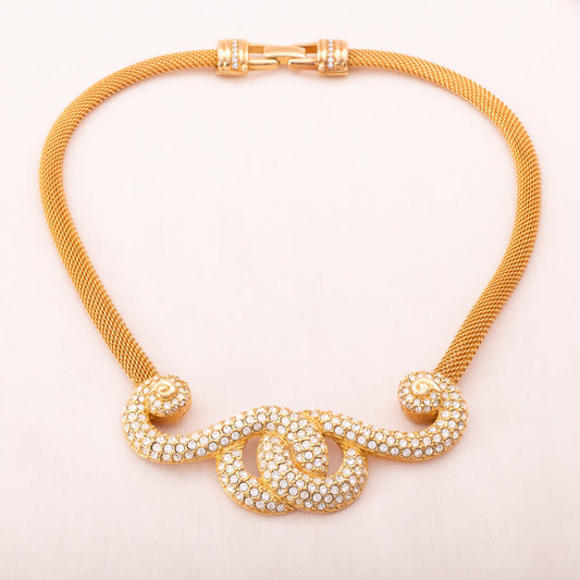 Swarovski-Halskette-1990er-vergoldetes-Collier-Couture-Style