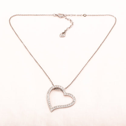 Swarovski-Halskette-rhodiniert-Herzanhänger-kristallbesetzt-Schwan-signiert
