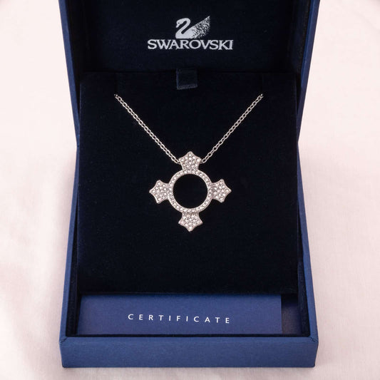 Swarovski-Halskette-rhodiniert-mit-Kristall-Anhänger-abstraktes-Kreuz-in-Originalbox