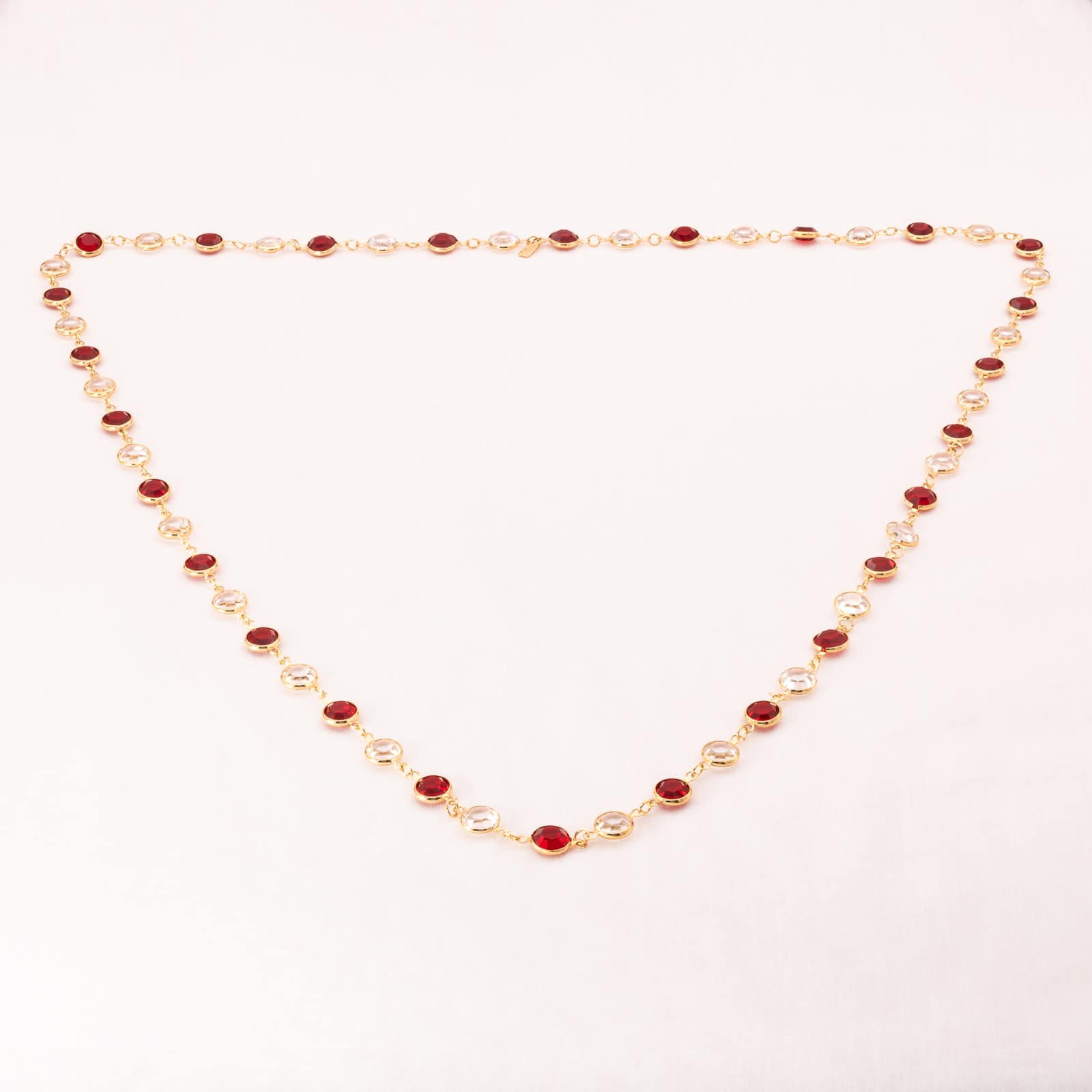 Swarovski-Halskette-runde-Kristalle-rot-weiß-vergoldete-Fassung