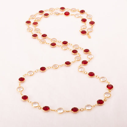Swarovski-Halskette-runde-Kristalle-rot-weiß-vergoldete-Fassung