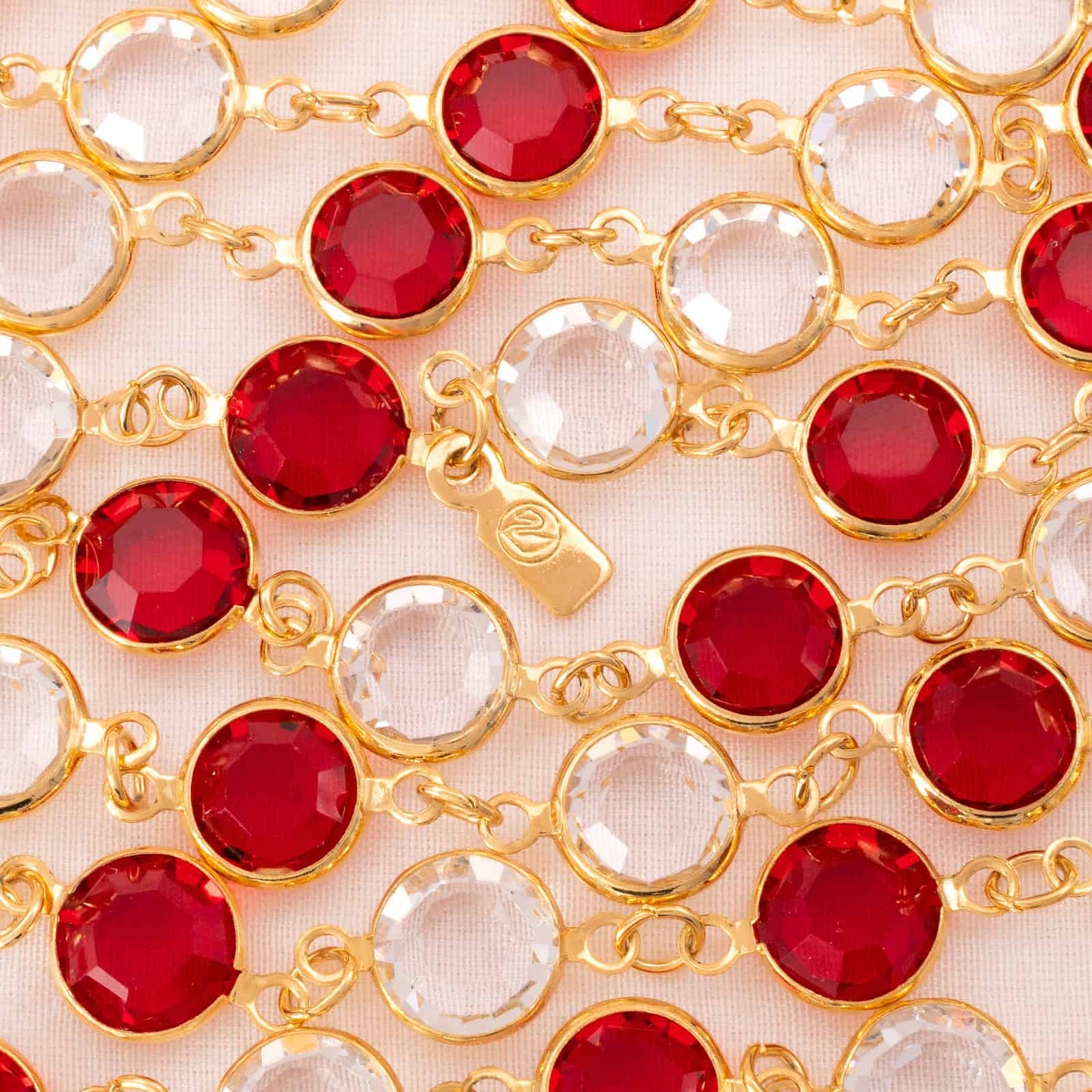Swarovski-Halskette-runde-Kristalle-rot-weiß-vergoldete-Fassung-Schwan-Signatur
