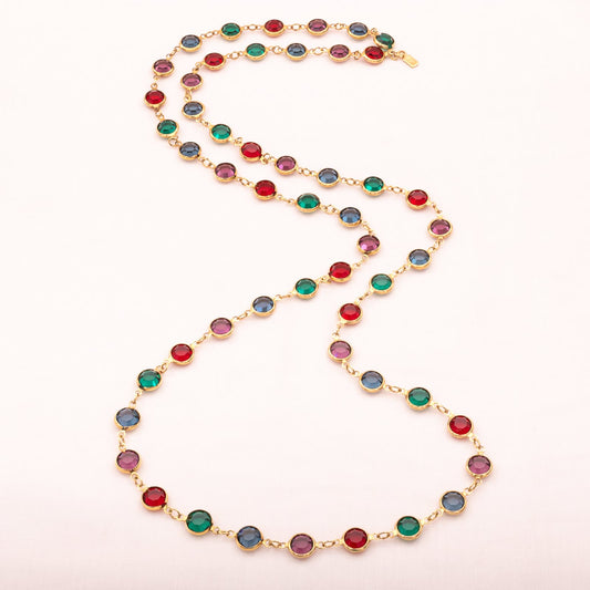 Swarovski-Halskette-runde-Kristalle-mehrfarbig-vergoldete-Fassung