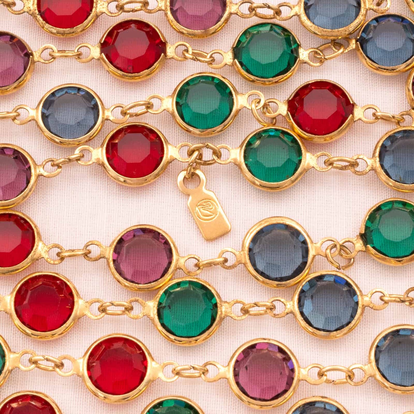 Swarovski-Halskette-runde-Kristalle-mehrfarbig-vergoldete-Fassung-Schwan-Signatur