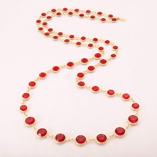 Swarovski-Halskette-rote-graduierte-Kristalle-vergoldete-Fassung
