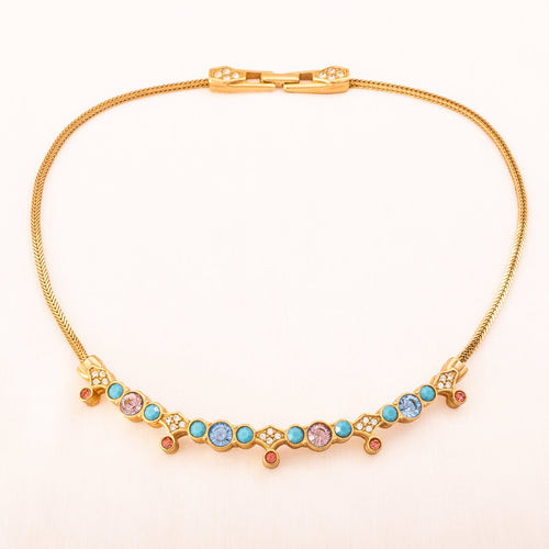 SWAROVSKI Vintage Halskette vergoldet mit pastell Kristallen Rosa Blau