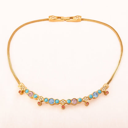 Swarovski-Halskette-vergoldet-Pastellfarbene-Kristalle-rosa-hellblau