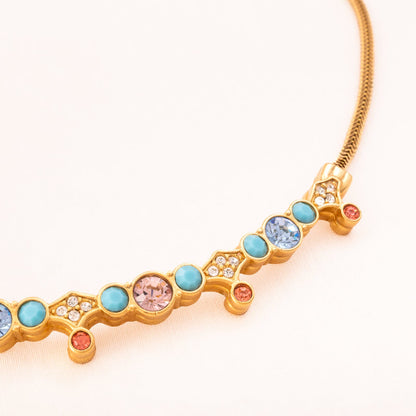 Swarovski-Halskette-vergoldet-Pastellfarbene-Kristalle-rosa-hellblau