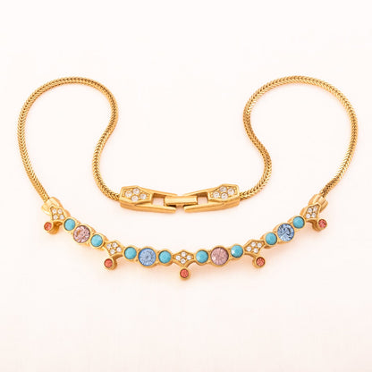 Swarovski-Halskette-vergoldet-Pastellfarbene-Kristalle-rosa-hellblau