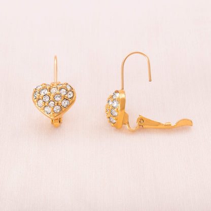 Swarovski-vergoldete-Ohrringe-Kristall-besetzte-Herzen-zum durchziehen-Seitenasicht
