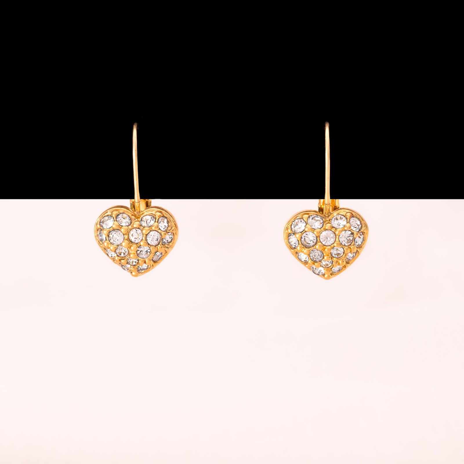 Swarovski-vergoldete-Ohrringe-Kristall-besetzte-Herzen-zum durchziehen