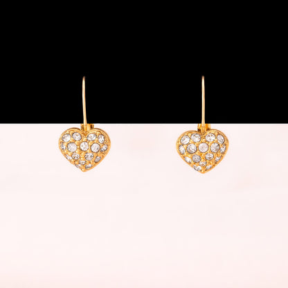 Swarovski-vergoldete-Ohrringe-Kristall-besetzte-Herzen-zum durchziehen