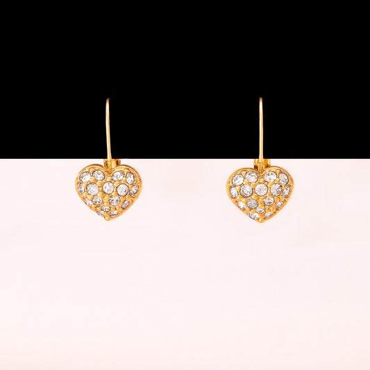 Swarovski-vergoldete-Ohrringe-Kristall-besetzte-Herzen-zum durchziehen