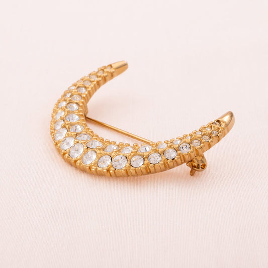 Swarovski-Brosche-schlichter-vergldeter-Bogen-mit-Kristallen