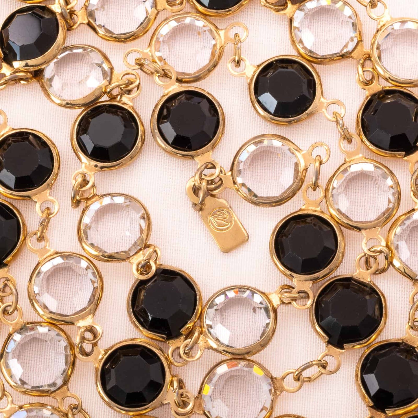 Swarovski-Halskette-runde-Kristalle-Schwarzweiß-Schwan-Signatur