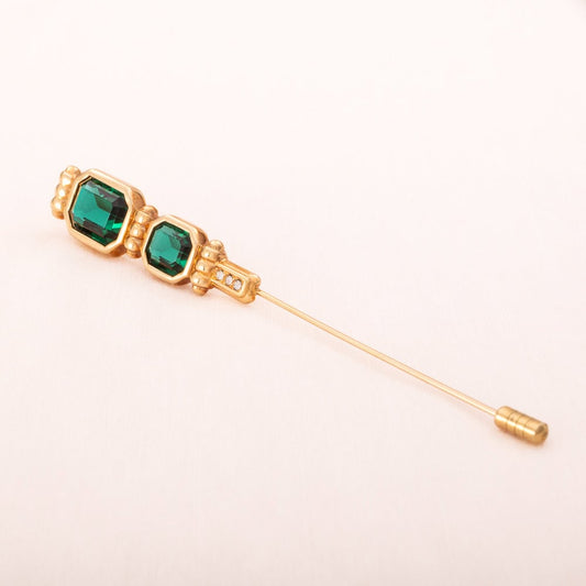 Swarovski-Nadelbrosche-vergoldet-eckige-grüne-Kristalle