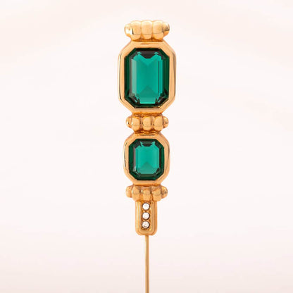 Swarovski-Nadelbrosche-vergoldet-eckige-grüne-Kristalle
