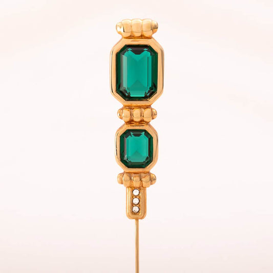 Swarovski-Nadelbrosche-vergoldet-eckige-grüne-Kristalle