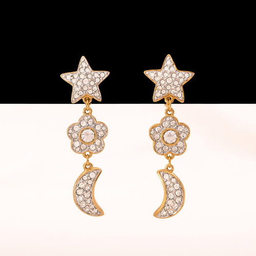 SWAROVSKI ear clips with star flower moon pendants