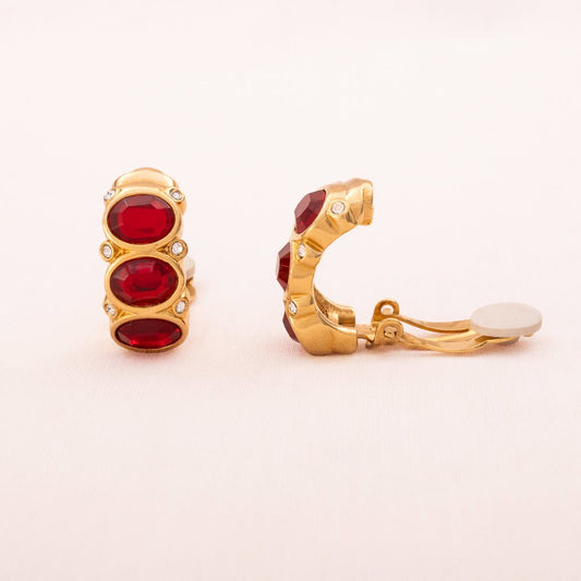 Swarovski-Ohrclips-vergoldet-Halbkreolen-ovale-rote-Keistalle