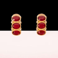 SWAROVSKI ear clips gold-plated with red oval crystals vintage half hoops