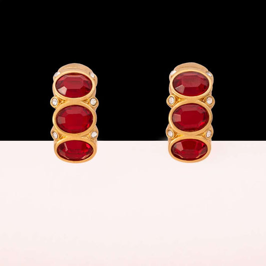 Swarovski-Ohrclips-vergoldet-Halbkreolen-ovale-rote-Keistalle
