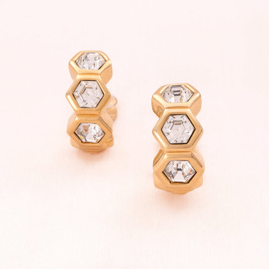 Swarovski-Ohrclips-vergoldete-Halbkreolen-sechseckige-Kristalle