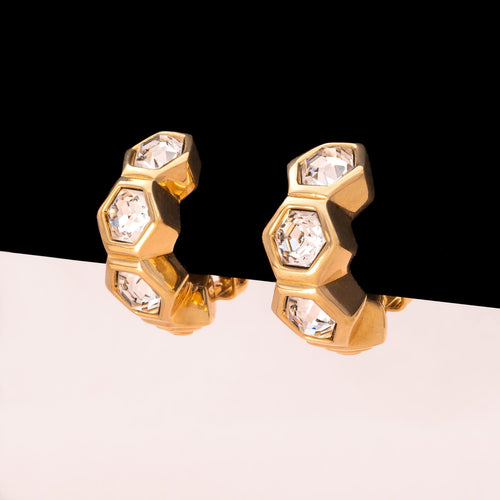 SWAROVSKI Ohrclips vergoldete Halbkreolen mit sechseckigen Kristallen